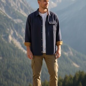 Legendary Whitetails Men's Dark Blue Shirt Jacket 100% cotton flannel